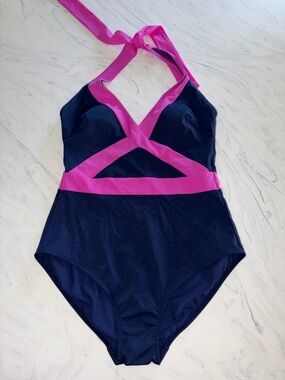 Boden one piece bavy pink halter tie bathing suit swim 10 new nwt